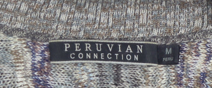 Peruvian Connection Women Grey Cardigan M Short Sleeve Knit Cotton Blend