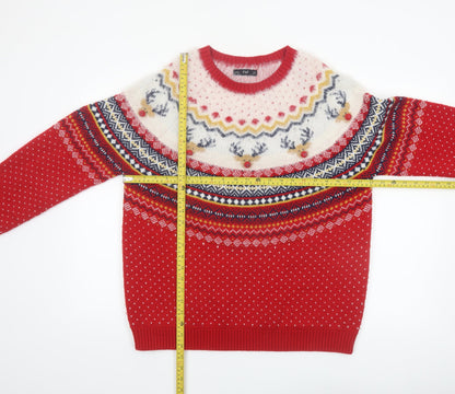 F&F Women's Red Christmas Reindeer Fair Isle Jumper Size 16