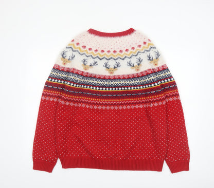 F&F Women's Red Christmas Reindeer Fair Isle Jumper Size 16