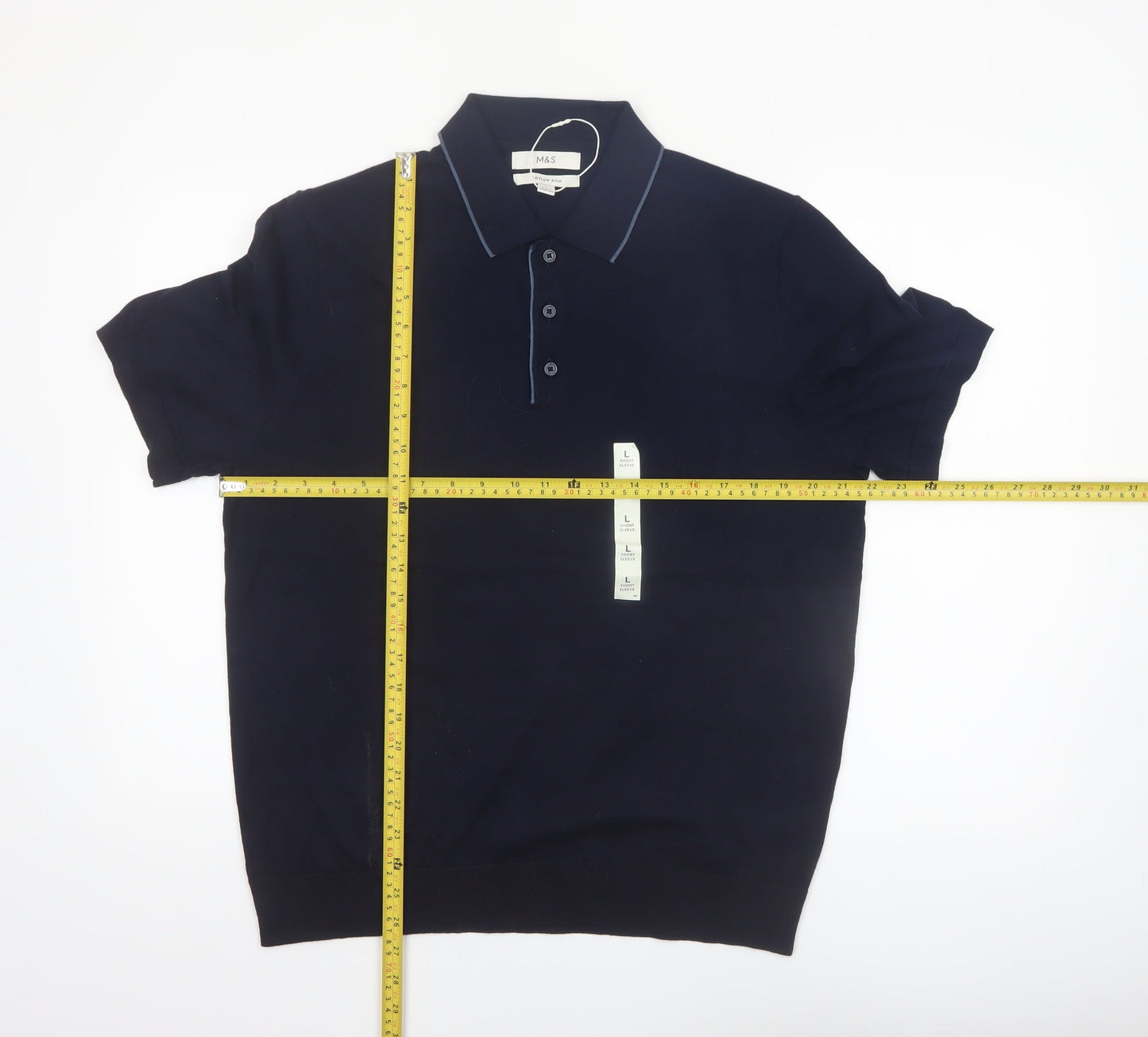 Marks and Spencer Men's Blue Cotton Polo Shirt Size L