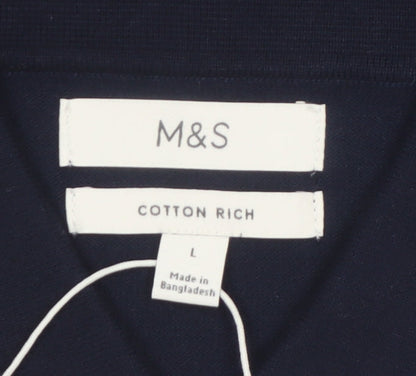 Marks and Spencer Men's Blue Cotton Polo Shirt Size L