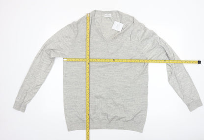 Next Men's Grey Cotton V-Neck Jumper Size L Lightweight Knit