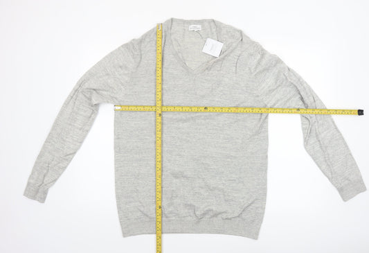 Next Men's Grey Cotton V-Neck Jumper Size L Lightweight Knit