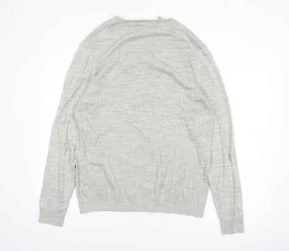 Next Men's Grey Cotton V-Neck Jumper Size L Lightweight Knit