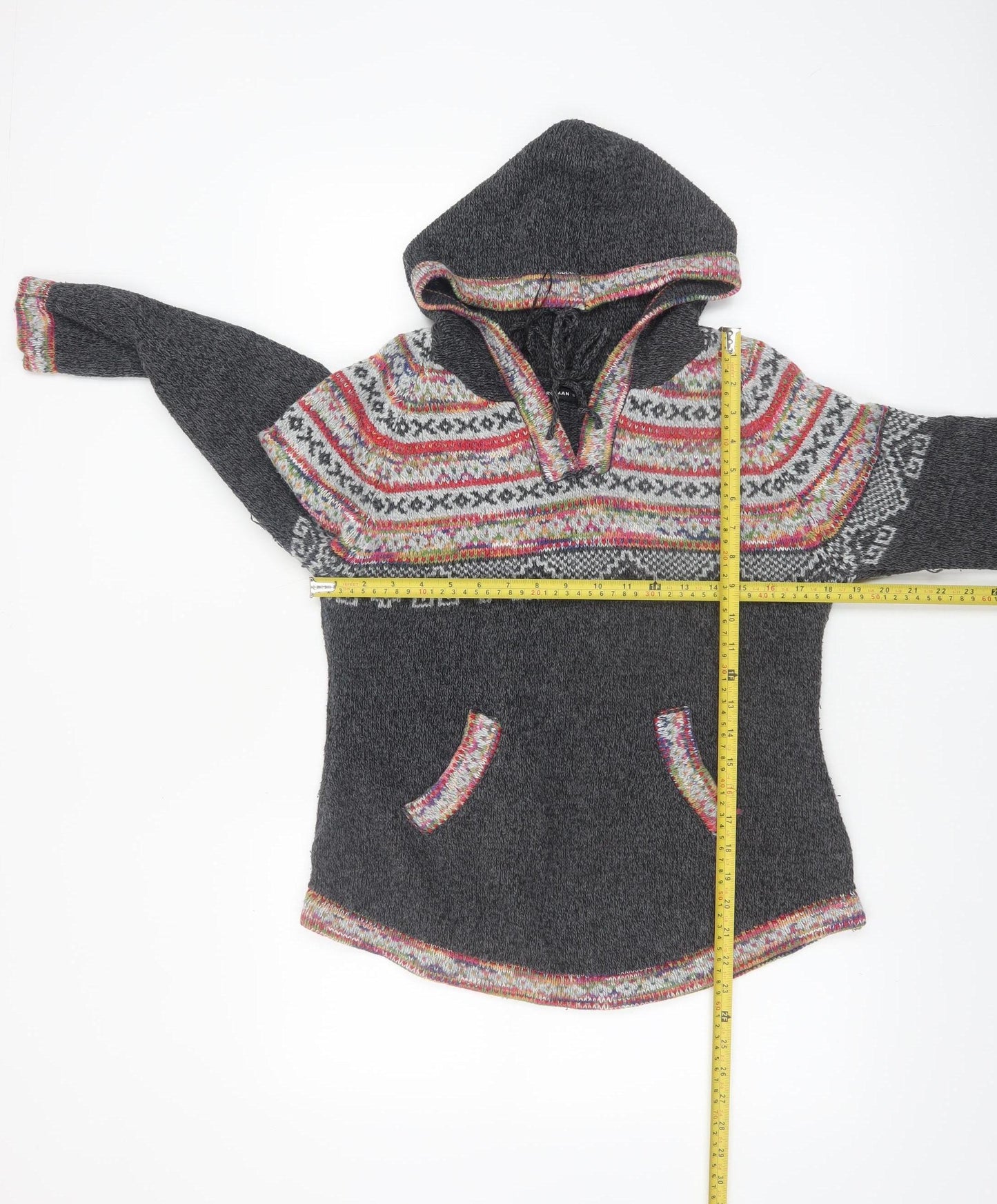 Roman Womens Grey Fair Isle Hooded Pullover Jumper Size 12