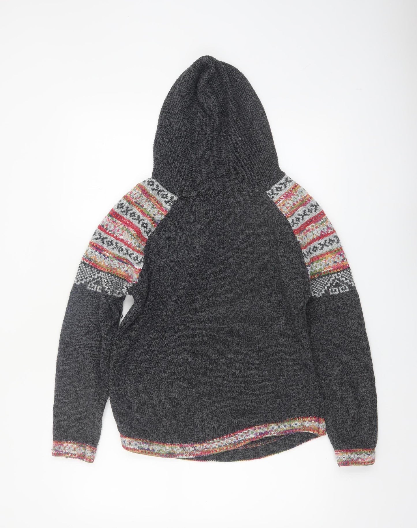Roman Womens Grey Fair Isle Hooded Pullover Jumper Size 12