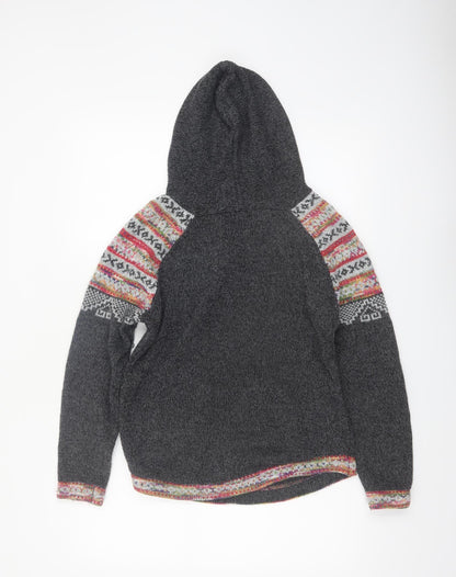 Roman Womens Grey Fair Isle Hooded Pullover Jumper Size 12