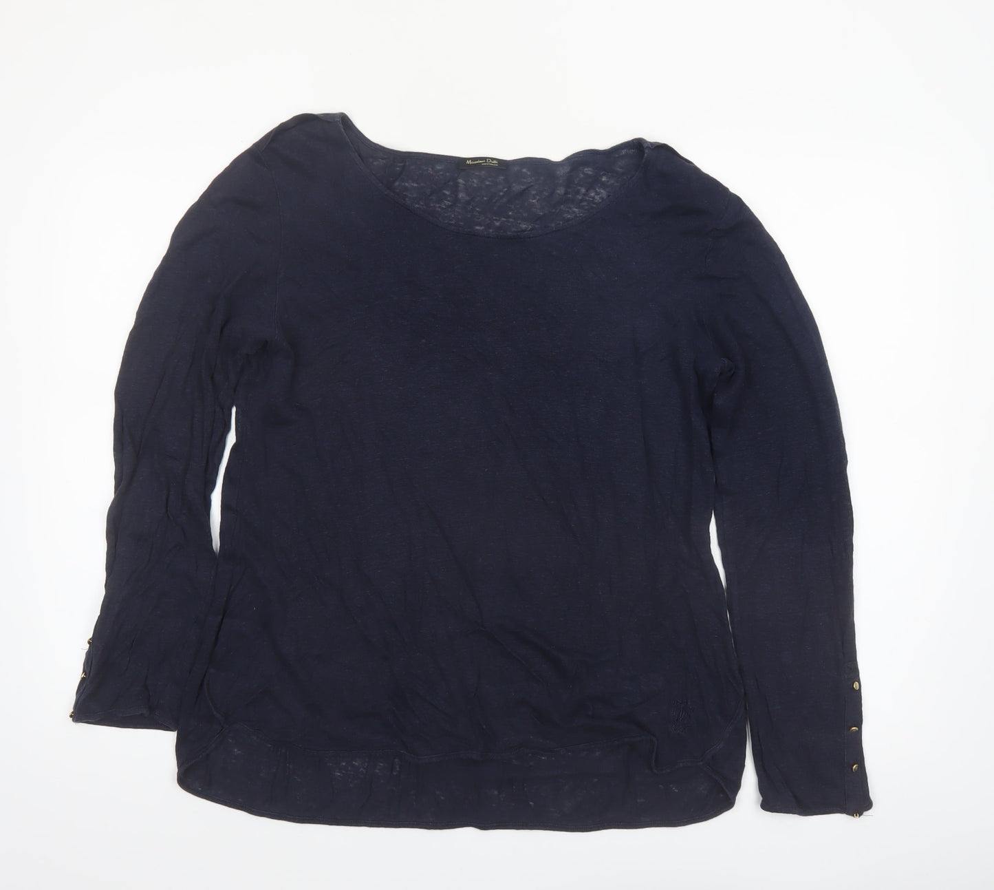 Massimo Dutti Women's Blue Linen Long Sleeve Basic Top Size 14