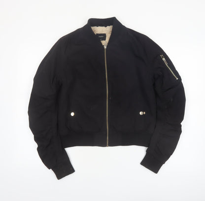 Papaya Womens Black Bomber Jacket Size 12 Faux Fur Lined