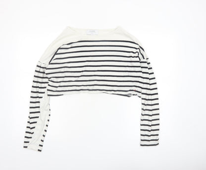 La Ligne Women’s White Striped Cropped Cotton T-Shirt M