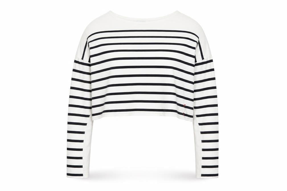 La Ligne Women’s White Striped Cropped Cotton T-Shirt M
