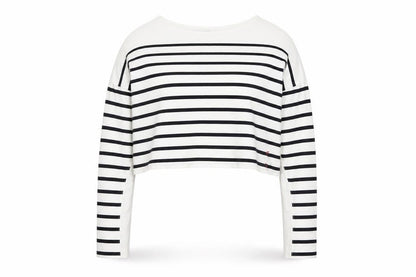 La Ligne Women’s White Striped Cropped Cotton T-Shirt M