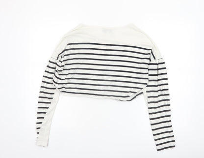 La Ligne Women’s White Striped Cropped Cotton T-Shirt M
