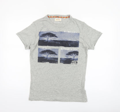 Diesel Men's Grey Graphic Print Cotton T-Shirt Size S