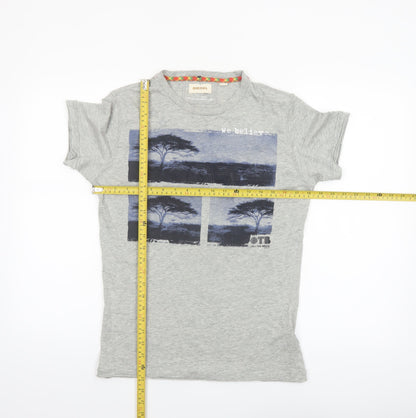 Diesel Men's Grey Graphic Print Cotton T-Shirt Size S