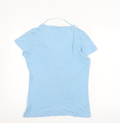 Fat Face Women's Blue Cotton Short Sleeve Scoop Neck T-Shirt Size 16