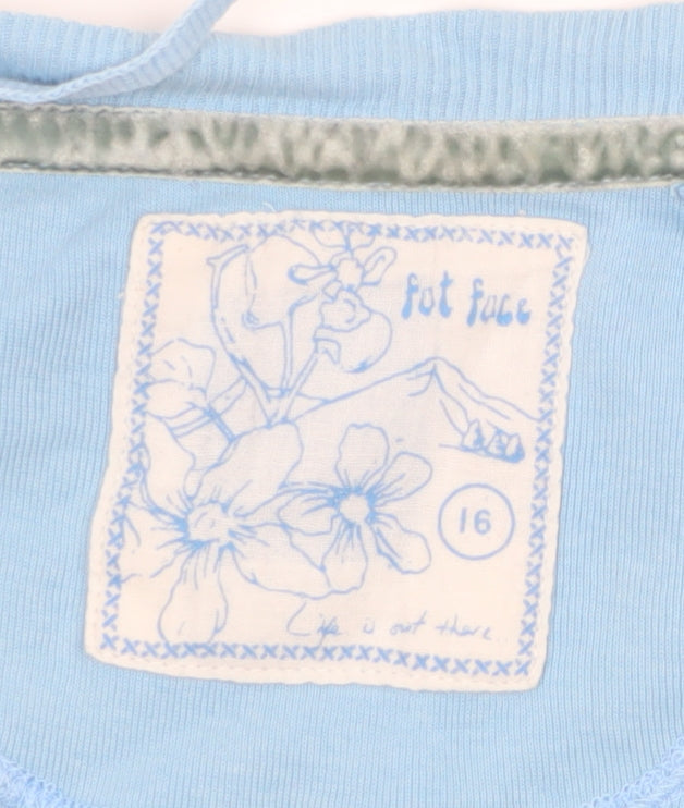 Fat Face Women's Blue Cotton Short Sleeve Scoop Neck T-Shirt Size 16