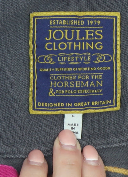 Joules Men's Grey Polo Shirt L Gurkha Elephant Polo Embroidered Cotton