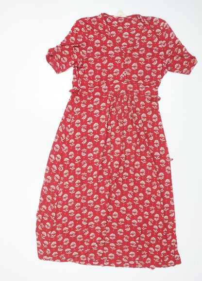Seasalt Cornwall Women’s Red Floral Fit & Flare Midi Dress UK 10