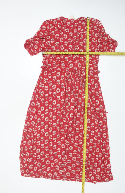 Seasalt Cornwall Women’s Red Floral Fit & Flare Midi Dress UK 10
