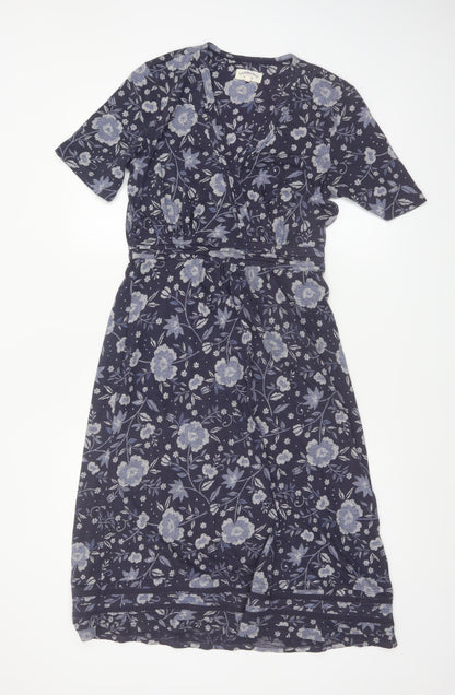 Cambridge Dry Goods Womens Blue Floral Wrap Dress UK 10 Cotton