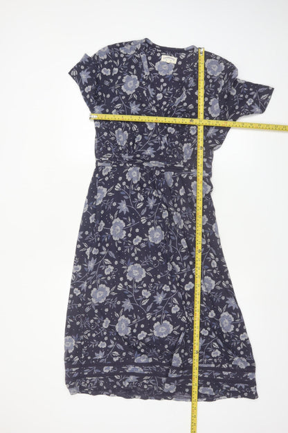 Cambridge Dry Goods Womens Blue Floral Wrap Dress UK 10 Cotton