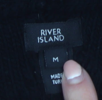 River Island Women Black Cable-Knit Cardigan M Long Sleeve