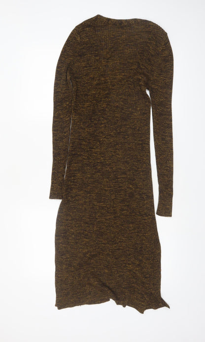 Topshop Women’s Brown Knit Button Bodycon Midi Dress Size 10