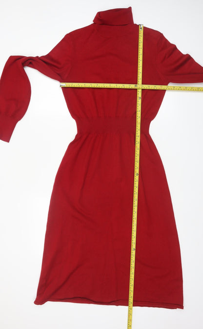 Long Tall Sally Women's Red Fit & Flare Knit Roll Neck Dress Size 12