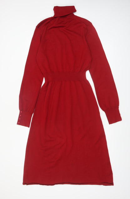 Long Tall Sally Women's Red Fit & Flare Knit Roll Neck Dress Size 12
