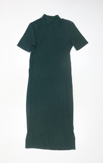 ZARA Women Green Midi Bodycon Knit Dress Size M High Neck