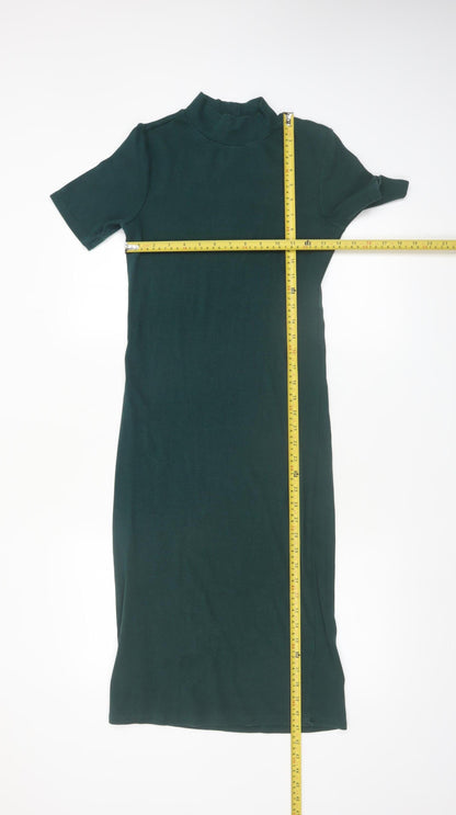 ZARA Women Green Midi Bodycon Knit Dress Size M High Neck