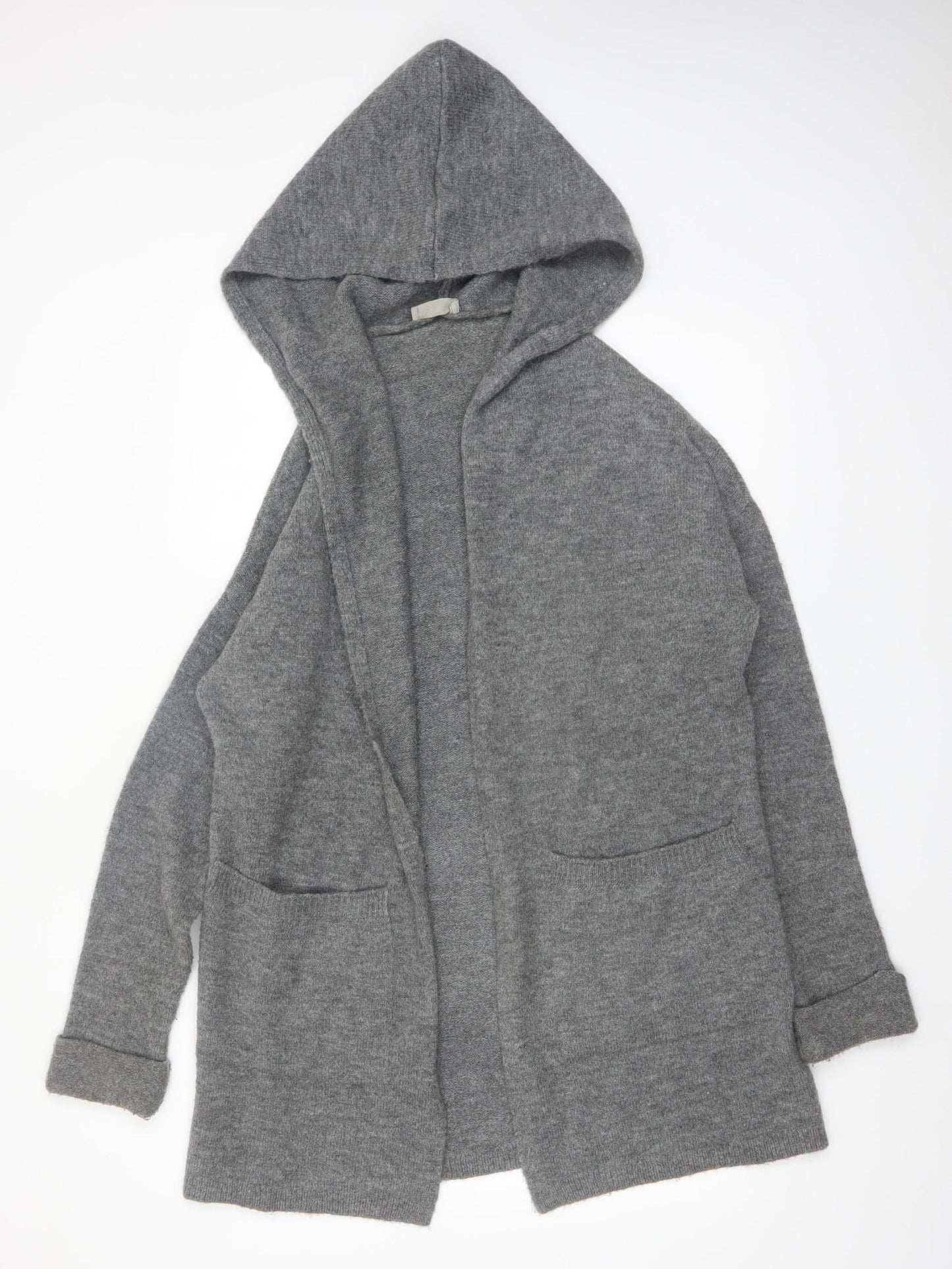 Betty & Co Women’s Grey Long Hooded Cardigan Size L Knit Acrylic