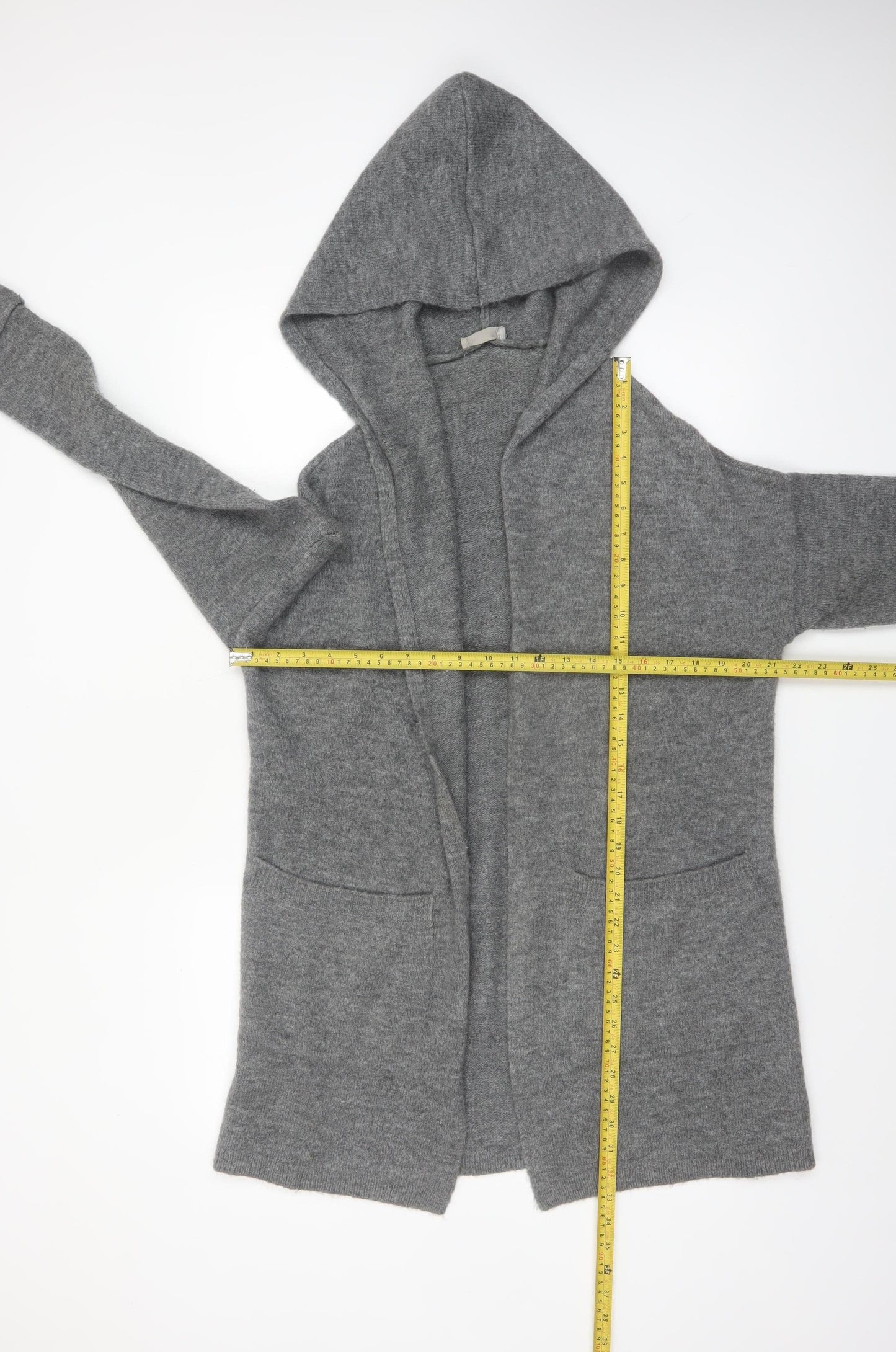 Betty & Co Women’s Grey Long Hooded Cardigan Size L Knit Acrylic