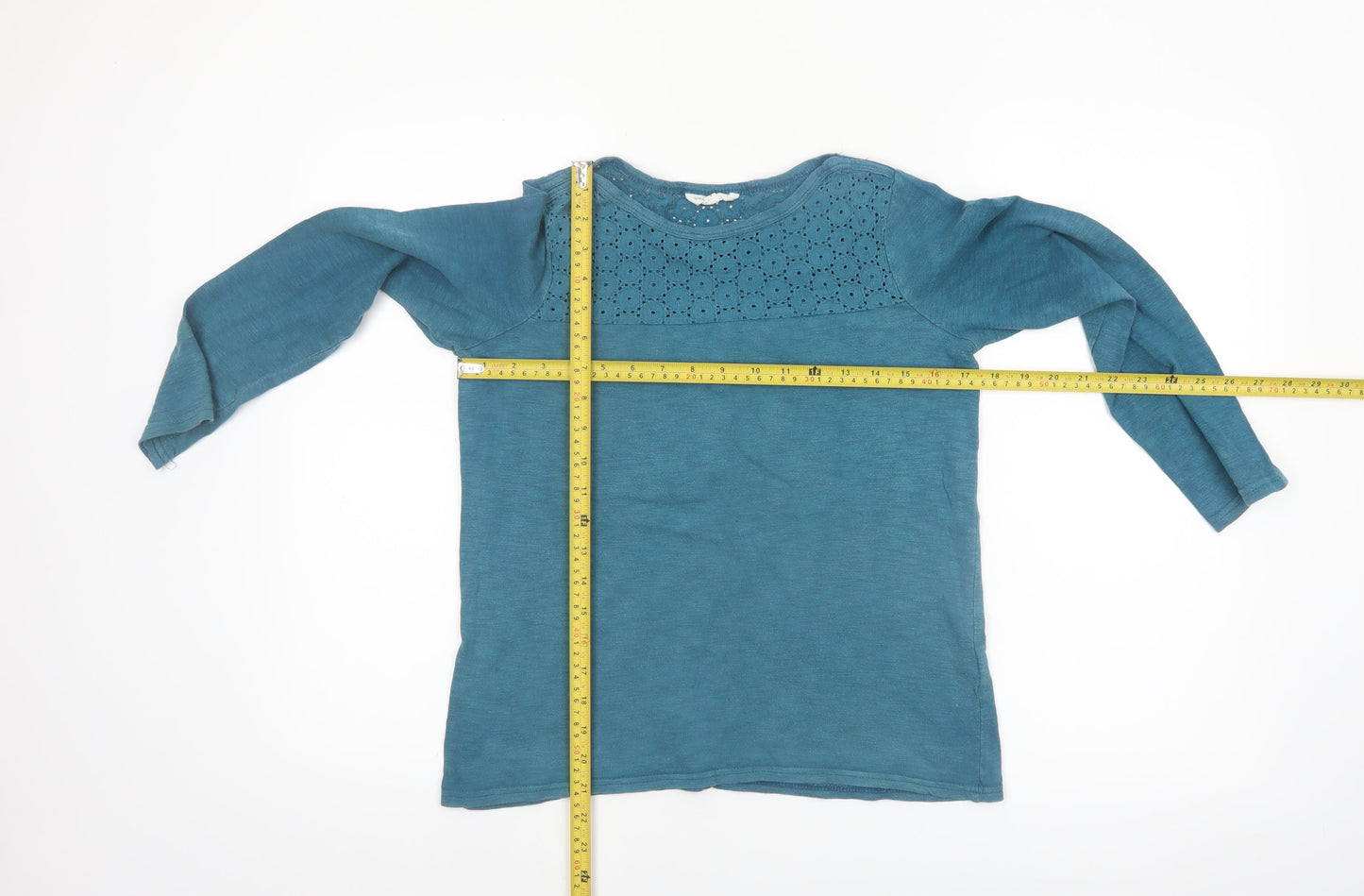 Thought Womens Blue Cotton Long Sleeve Crochet Detail Blouse Size 8