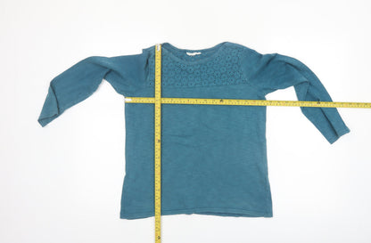 Thought Womens Blue Cotton Long Sleeve Crochet Detail Blouse Size 8