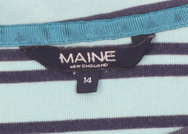 Maine New England Women’s Blue Striped Cotton 3/4 Sleeve Top Size 14