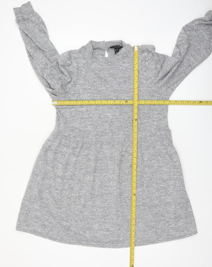 New Look Women Grey Knit Long Sleeve Skater Dress Size 12