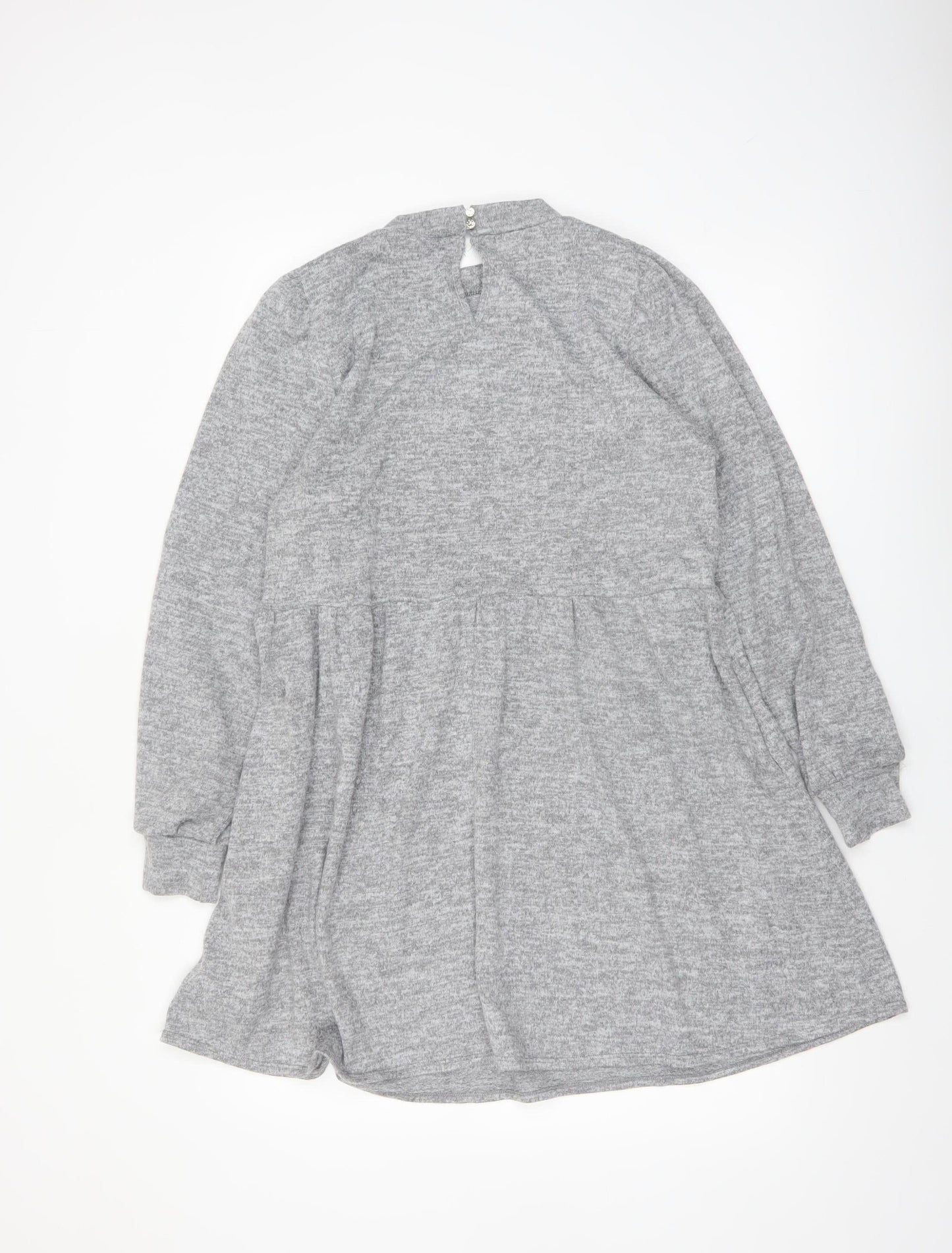 New Look Women Grey Knit Long Sleeve Skater Dress Size 12