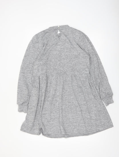 New Look Women Grey Knit Long Sleeve Skater Dress Size 12