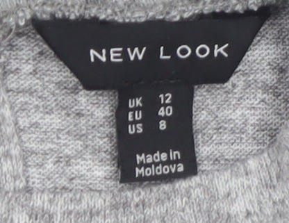 New Look Women Grey Knit Long Sleeve Skater Dress Size 12