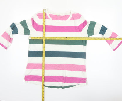 FatFace Women’s Multicoloured Stripe Cotton 3/4 Sleeve T-Shirt Size 10