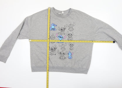 Disney Women Grey Lilo & Stitch Graphic Sweatshirt Size L