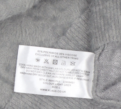 Klass Women's Grey Beaded Crew Neck Pullover Jumper Size L