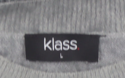 Klass Women's Grey Beaded Crew Neck Pullover Jumper Size L