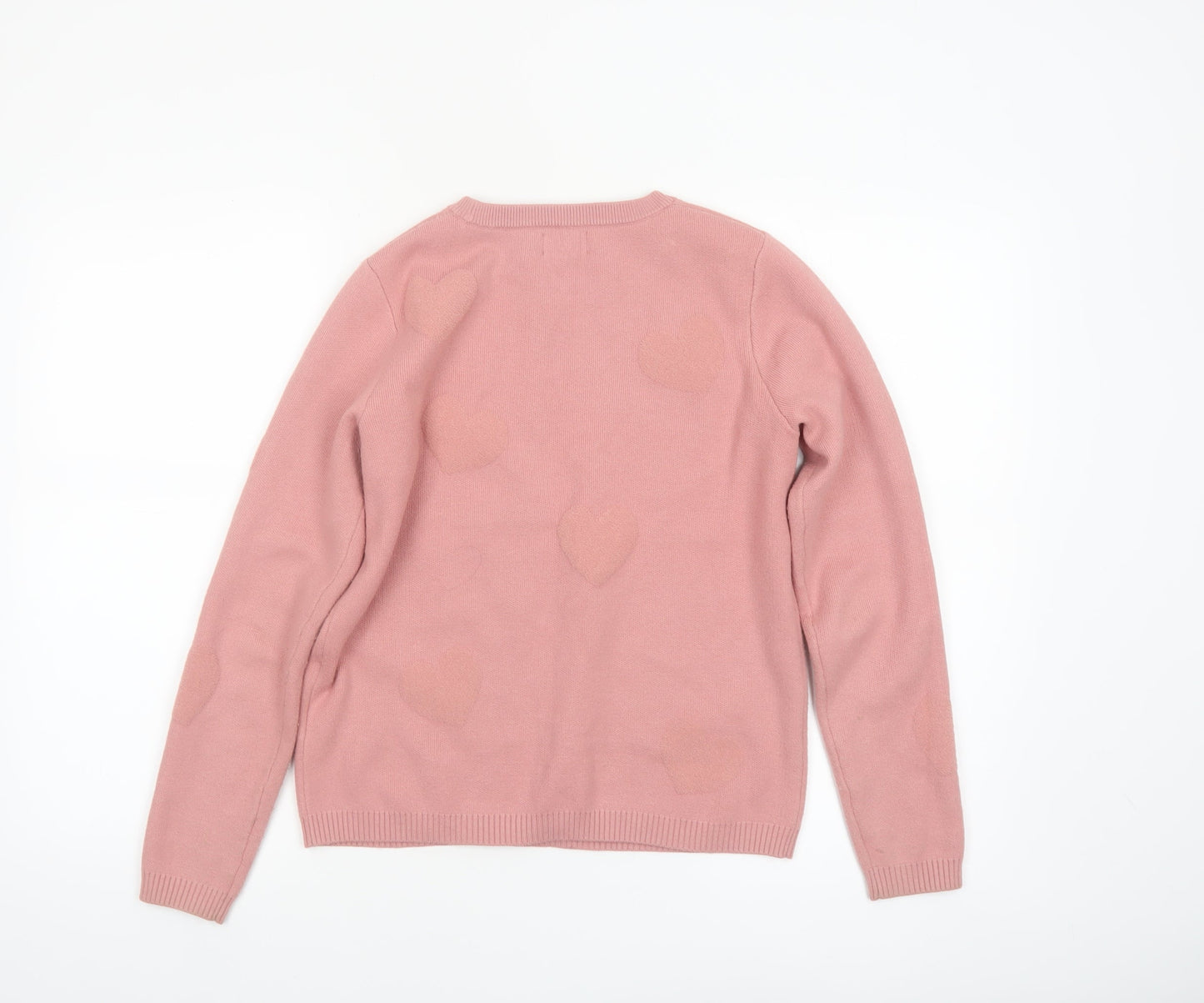 Nicole Miller Women's Pink Heart Knit Crew Neck Jumper XS