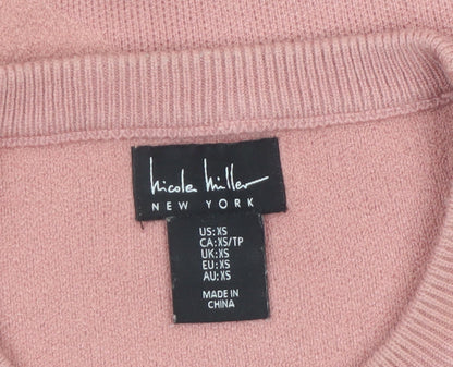 Nicole Miller Women's Pink Heart Knit Crew Neck Jumper XS