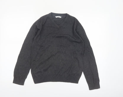 Marks and Spencer Boys Grey 11-12 Years V-Neck Cotton Jumper