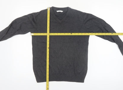 Marks and Spencer Boys Grey 11-12 Years V-Neck Cotton Jumper