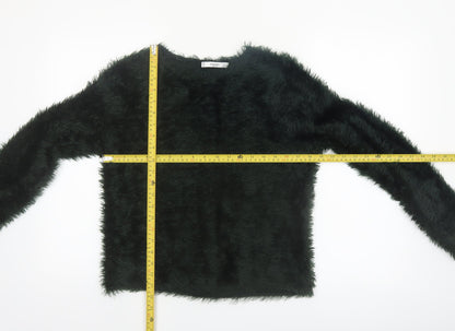 Mango Women’s Black Faux Fur Long Sleeve Pullover Jumper Size 12